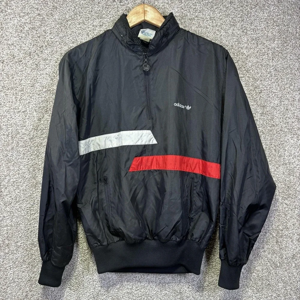Vintage Adidas Windbreaker Jacket Mens Small Black 1/4 Zip Colorblock Taiwan 80s
